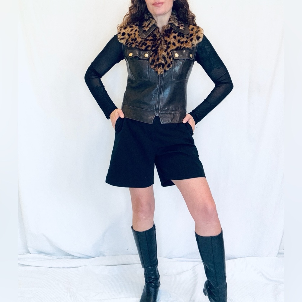 1980s Céline Lambskin Leather and Fur Vest